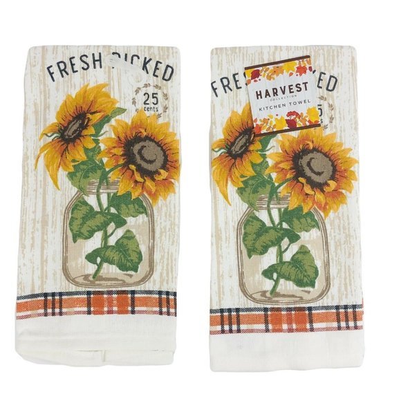 Fall Sunflower Kitchen Dish Towels Potholder Oven Mitt Set Country Rustic Design - Picture 2 of 4